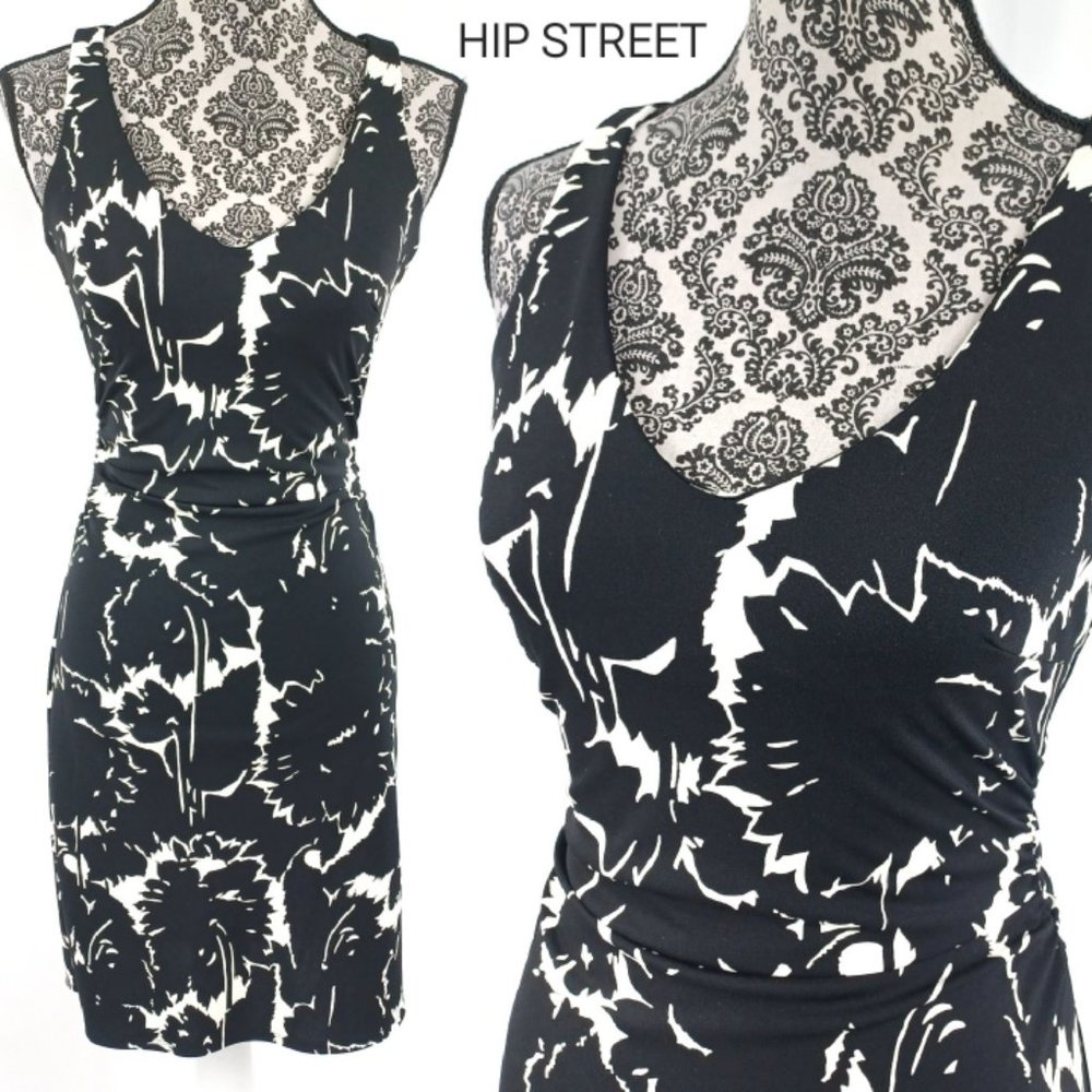 EXPRESS Dress Sleeveless V Neck Ruche Waist Keyhole Back Floral Stretch 2